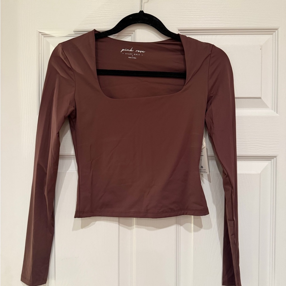 Women's Long Sleeve Crop Top - Brown